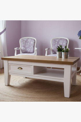 Massiver Kiefernholz Holztisch Provence weiß-braun 120x70 cm